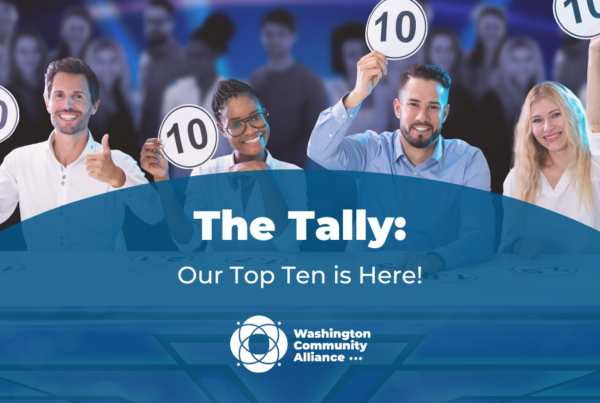 Graphic for The Tally blog post titled "Our Top Ten is Here" with a photo of a group of judges holding up scorecards in the background.