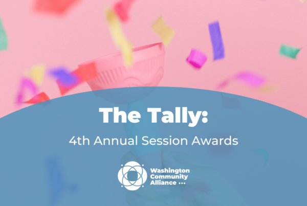 Graphic for The Tally blog titled "4th Annual Session Awards" with a photo of a pink award and rainbow confetti against a pink background.